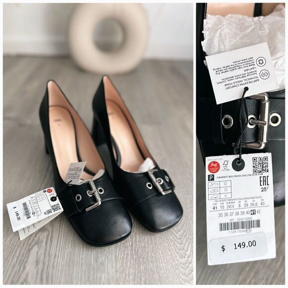 Zara Buckled Leather Shoes Heels New - Picture 8 of 8